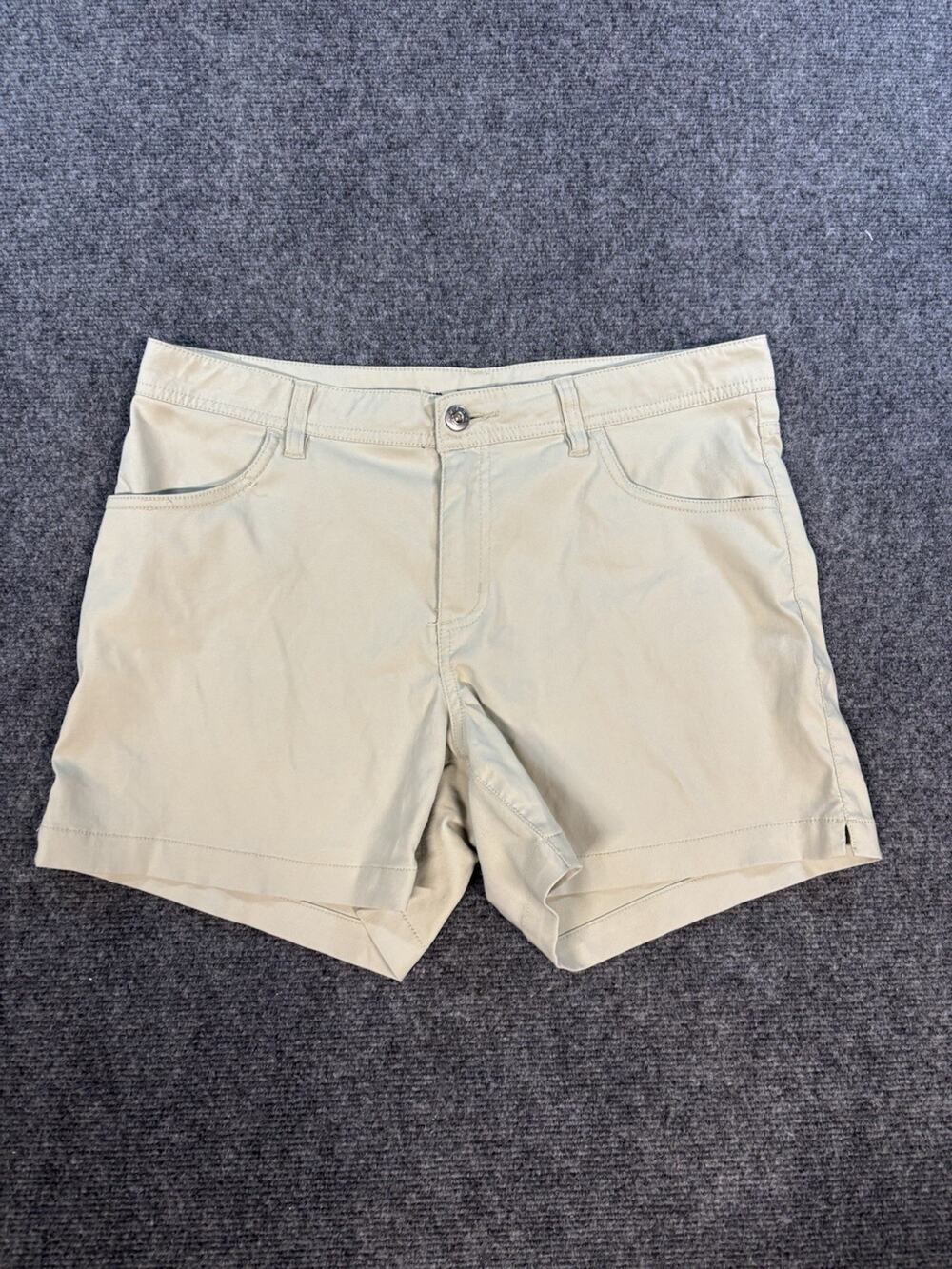 Women's PrAna Khaki Stretch Bermuda Hiking Shorts Sz 10 Mid Rise